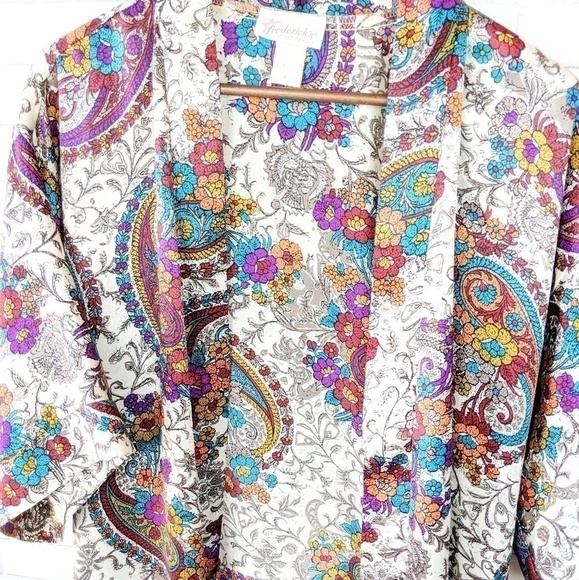 Frederick's of Hollywood Robe Kimono Womens M Floral Multicolor Boho Lux lounge - Picture 2 of 6